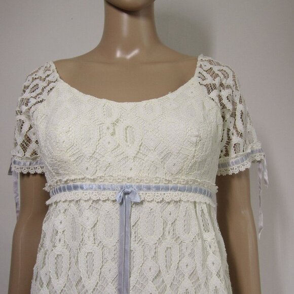 VTG BRIDGERTON Ivory Lace Cottagecore Empire Fairy Regency  Maxi Dress XS S - Picture 2 of 9